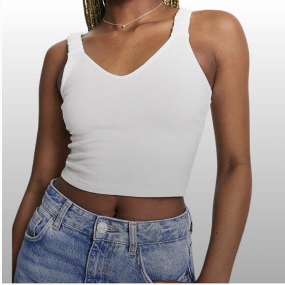 NWT Miss Selfridge Ruched Strap 2 Pair V Neck Crop Tops - Picture 2 of 8